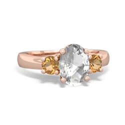 White Topaz Three Stone Oval Trellis 14K Rose Gold ring R4024