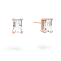 White Topaz 6X4mm Emerald-Cut Stud 14K Rose Gold earrings E1855