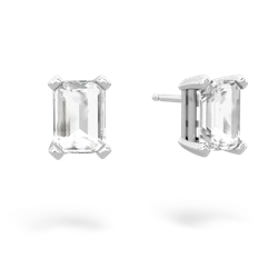 White Topaz 7X5mm Emerald-Cut Stud 14K White Gold earrings E1856