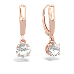 White Topaz 6Mm  Round Lever Back 14K Rose Gold earrings E2786