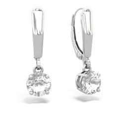 White Topaz 6Mm  Round Lever Back 14K White Gold earrings E2786