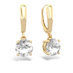 White Topaz 8Mm  Round Lever Back 14K Yellow Gold earrings E2788
