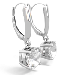 White Topaz 8Mm  Round Lever Back 14K White Gold earrings E2788