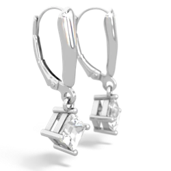 White Topaz 6Mm Princess Lever Back 14K White Gold earrings E2789