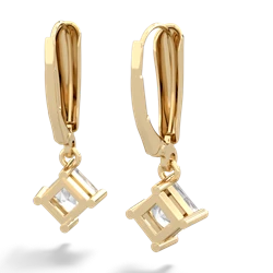White Topaz 6Mm Princess Lever Back 14K Yellow Gold earrings E2789