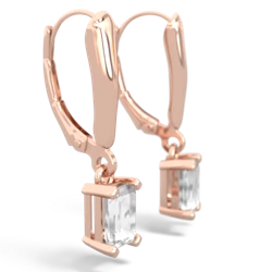 White Topaz 6X4mm Emerald-Cut Lever Back 14K Rose Gold earrings E2855