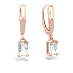 White Topaz 6X4mm Emerald-Cut Lever Back 14K Rose Gold earrings E2855