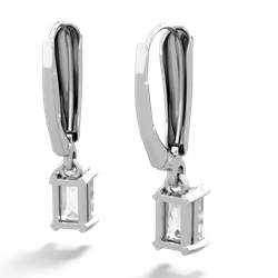 White Topaz 6X4mm Emerald-Cut Lever Back 14K White Gold earrings E2855