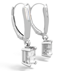 White Topaz 6X4mm Emerald-Cut Lever Back 14K White Gold earrings E2855