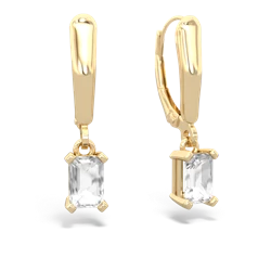 White Topaz 6X4mm Emerald-Cut Lever Back 14K Yellow Gold earrings E2855