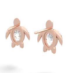 White Topaz Baby Sea Turtle 14K Rose Gold earrings E5241