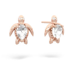 White Topaz Baby Sea Turtle 14K Rose Gold earrings E5241