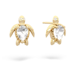 White Topaz Baby Sea Turtle 14K Yellow Gold earrings E5241