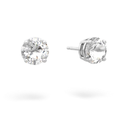 White Topaz 6Mm Round Stud 14K White Gold earrings E1786