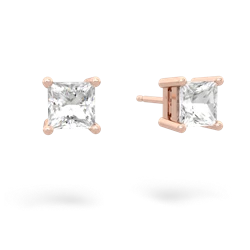 White Topaz 5Mm Princess Cut Stud 14K Rose Gold earrings E1789