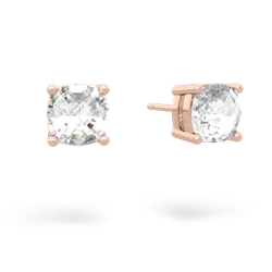 White Topaz 6Mm Checkerboard Cushion Stud 14K Rose Gold earrings E1796