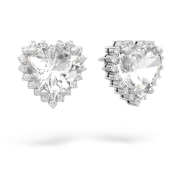 White Topaz Sparkling Halo Heart 14K White Gold earrings E0391