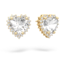 White Topaz Sparkling Halo Heart 14K Yellow Gold earrings E0391