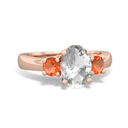 White Topaz Three Stone Oval Trellis 14K Rose Gold ring R4024