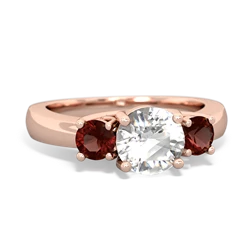 White Topaz Three Stone Round Trellis 14K Rose Gold ring R4018