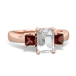 White Topaz Three Stone Emerald-Cut Trellis 14K Rose Gold ring R4021