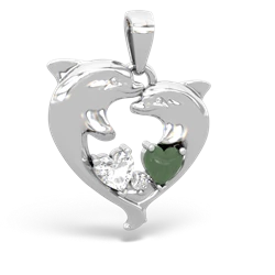 White Topaz Dolphin Heart 14K White Gold pendant P5820