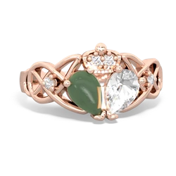 White Topaz 'One Heart' Celtic Knot Claddagh 14K Rose Gold ring R5322