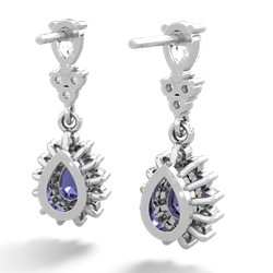 White Topaz Halo Pear Dangle 14K White Gold earrings E1882