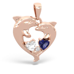 White Topaz Dolphin Heart 14K Rose Gold pendant P5820