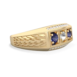 White Topaz Three Stone Tire Tread Men's 14K Yellow Gold ring R0520