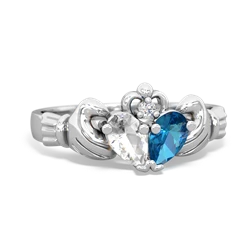 White Topaz 'Our Heart' Claddagh 14K White Gold ring R2388