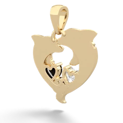 White Topaz Dolphin Heart 14K Yellow Gold pendant P5820