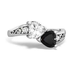 White Topaz Snuggling Hearts 14K White Gold ring R2178