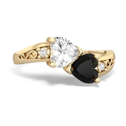 White Topaz Snuggling Hearts 14K Yellow Gold ring R2178