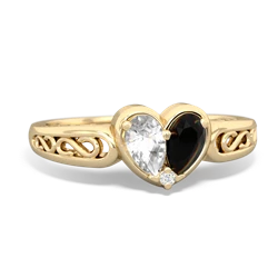 White Topaz Filligree 'One Heart' 14K Yellow Gold ring R5070