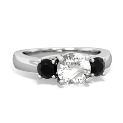 White Topaz Three Stone Round Trellis 14K White Gold ring R4018