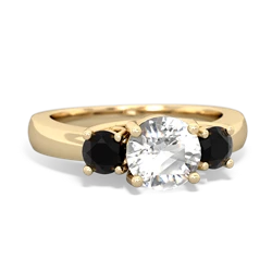 White Topaz Three Stone Round Trellis 14K Yellow Gold ring R4018