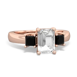 White Topaz Three Stone Emerald-Cut Trellis 14K Rose Gold ring R4021