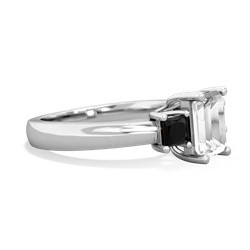 White Topaz Three Stone Emerald-Cut Trellis 14K White Gold ring R4021