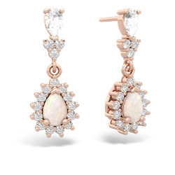 White Topaz Halo Pear Dangle 14K Rose Gold earrings E1882