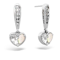 White Topaz Filligree Heart 14K White Gold earrings E5070