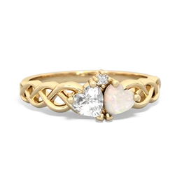 White Topaz Heart To Heart Braid 14K Yellow Gold ring R5870