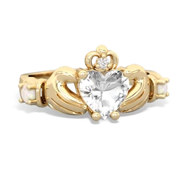 White Topaz Claddagh Keepsake 14K Yellow Gold ring R5245