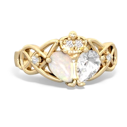 White Topaz 'One Heart' Celtic Knot Claddagh 14K Yellow Gold ring R5322