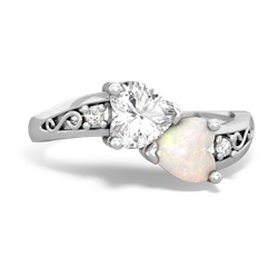 White Topaz Snuggling Hearts 14K White Gold ring R2178