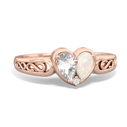 White Topaz Filligree 'One Heart' 14K Rose Gold ring R5070