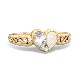 White Topaz Filligree 'One Heart' 14K Yellow Gold ring R5070