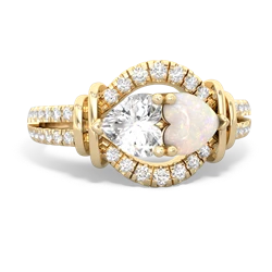 White Topaz Art-Deco Keepsake 14K Yellow Gold ring R5630