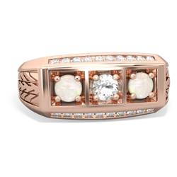 White Topaz Three Stone Tire Tread Men's 14K Rose Gold ring R0520