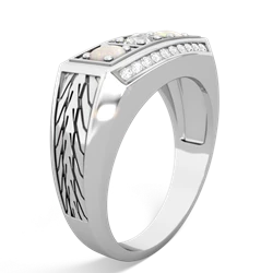 White Topaz Three Stone Tire Tread Men's 14K White Gold ring R0520